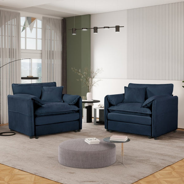 English Elm Oversized Chenille Accent Chair Set Two Wide Seat Pillow Arms Living Room Lounge W3163S00008
