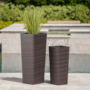 English Elm Christopher Knight Home® - Rattan Wicker Flower Pot Set with Iron Frame, Durable Polyethylene Wicker Planters, No Assembly Needed Brown 57802.00LMSETMBN