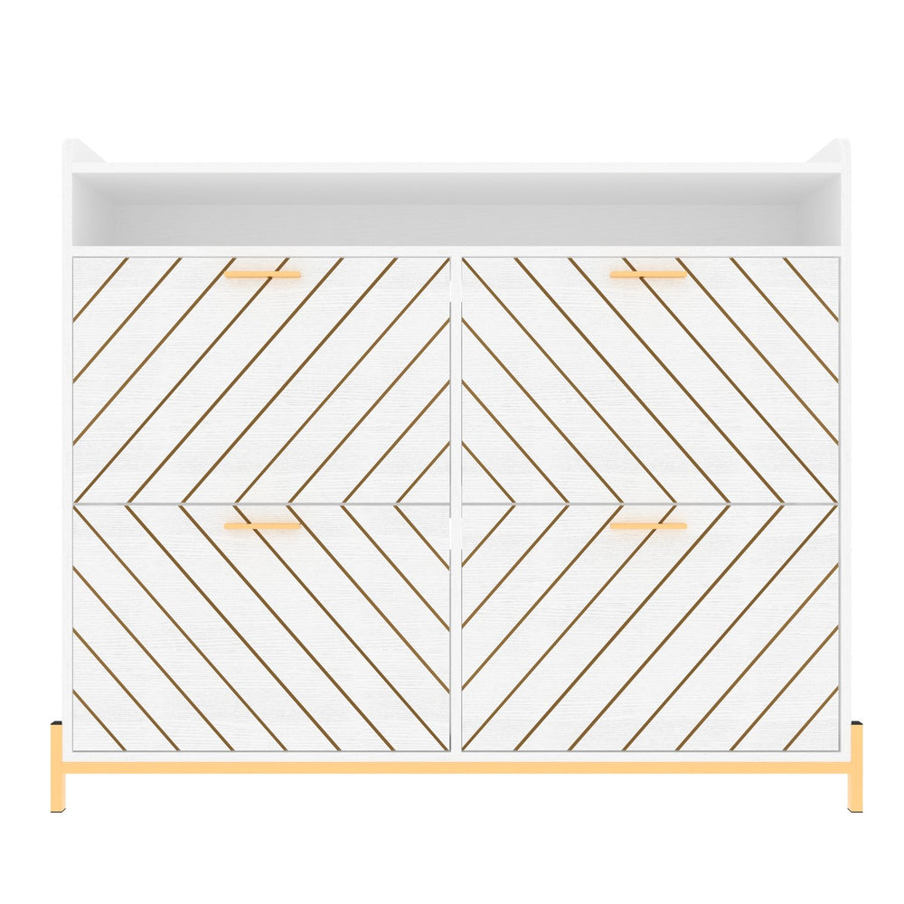 English Elm shoe cabinet Rustic Herringbone Flip-Drawer Organizer for Narrow Spaces, Dust-Proof Entryway Storage White W2227P207769