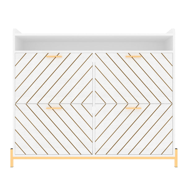 English Elm shoe cabinet Rustic Herringbone Flip-Drawer Organizer for Narrow Spaces, Dust-Proof Entryway Storage White W2227P207769