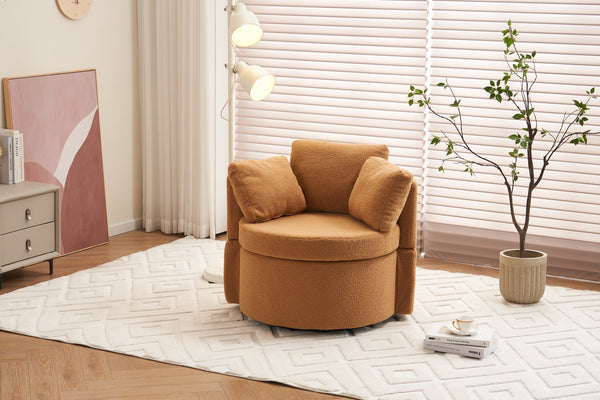 English Elm 029-Teddy Plush Teddy Fabric Swivel Storage Chair with Back Cushion, 360° Rotating Cozy Lounge Seat khaki W527P166252