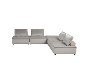 English Elm Aveline Five Piece Modular Sectional Velvet Tufted Low Profile Contemporary Sofa Light Gray B2749S00034