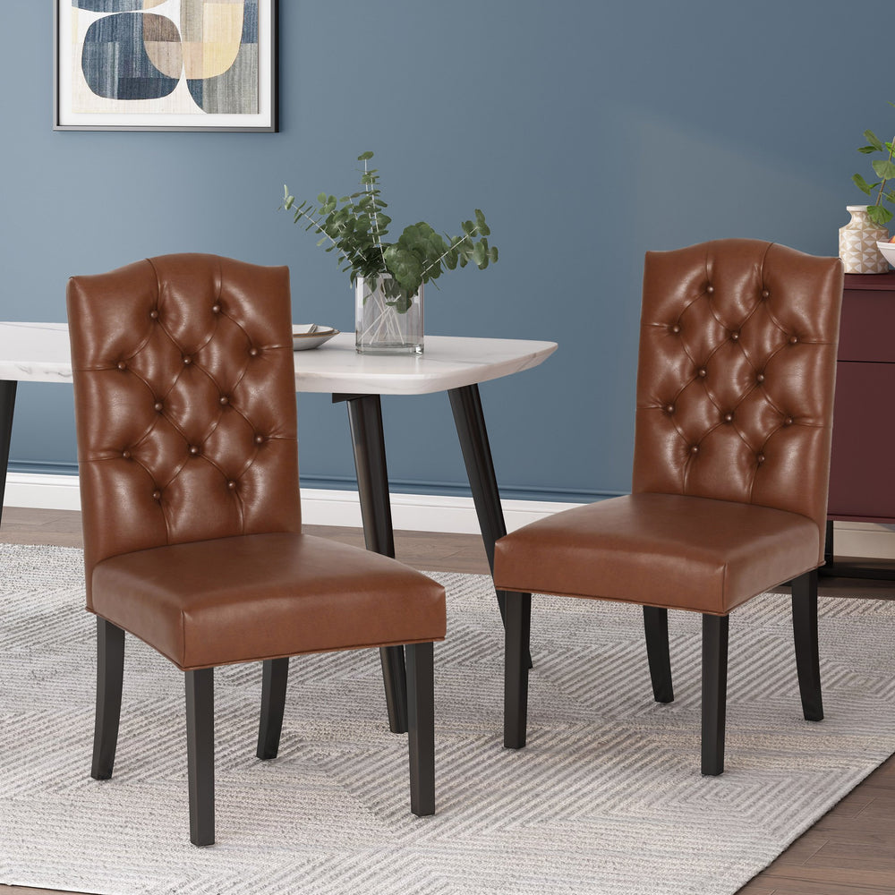 English Elm Christopher Knight Home® - HARRIET Tufted Upholstered Dining Chair Set of 2 with Crown Back Design, Durable Fabric Comfort Light Brown 52322.00PUCOGN