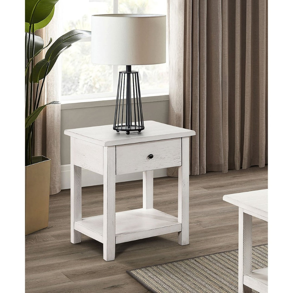 English Elm Castleton Farmhouse Pine End Table with Open Shelf and Drawer for Living Spaces B062P451649