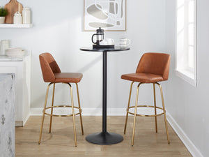English Elm 30" Swivel Barstools Set of 2 Grey Fabric Gold Footrest Black Metal Kitchen Counter B202S00687