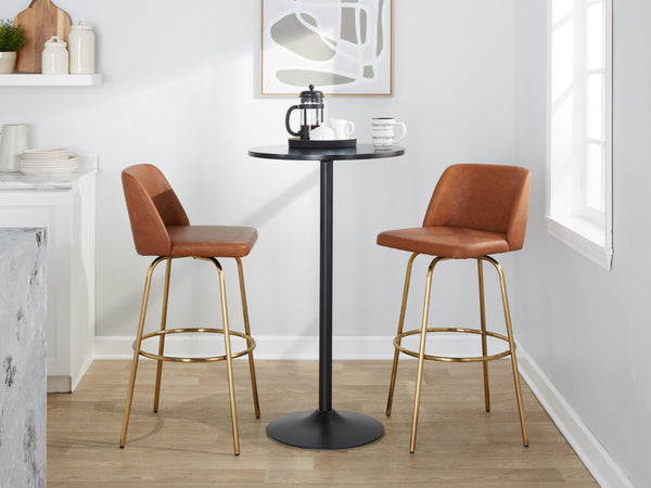 English Elm 30" Swivel Barstools Set of 2 Grey Fabric Gold Footrest Black Metal Kitchen Counter B202S00687