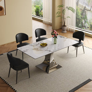 English Elm 71" Modern Rectangular Dining Table For 6-8 With Stylish Black Titanium Base & 8 Leather Chairs Included W2700S00055