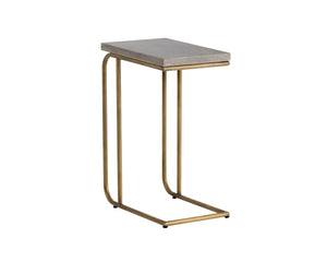 Sunpan Lucius End Table - Stylish C-Shaped Accent Table with Concrete Top & Antique Brass Base for Small Spaces