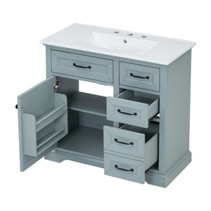 English Elm Christopher Knight Home® - 36" Bathroom Vanity with Ceramic Sink, Soft-Close Doors, 4 Drawers & Ample Storage, Freestanding Grey N759P223021E
