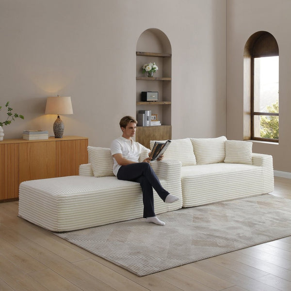 English Elm 105'' Modular Cloud Sectional Corduroy Plush Deep Seat L-shape Sofa for Living Room W1117S00338