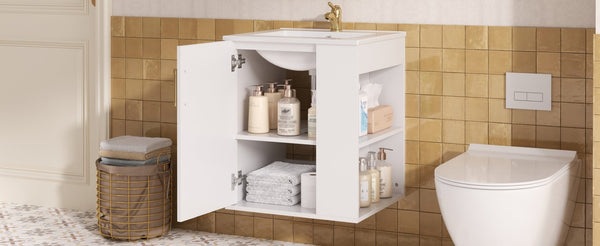 English Elm 20" Floating Bathroom Vanity with Ceramic Sink Soft Close Door and Open Side Shelf N710P332061K