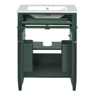 English Elm 24" Bathroom Vanity with Ceramic Basin, French-Inspired Accent Carvings, Soft-Close Doors & Storage Green N710P293309F