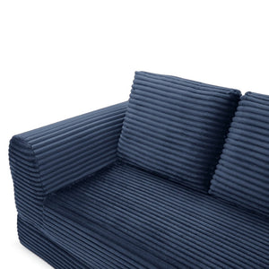 English Elm 2-in-1 Corduroy Futon Loveseat Sleeper Modular Floor Couch for Studio Living Rooms Blue W1117P415703