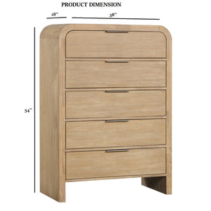 English Elm 1pc Transitional Chest 38"W x 18"D x 54"H Solid Rubberwood Mango Veneer Metal Glide Drawers Durable Finish B2741P370391