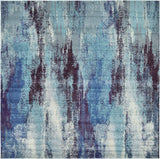 Unique Loom Jardin Lilly Machine Made Abstract Rug Blue, Blue/Gray/Navy Blue/Turquoise/Ivory 8' 0" x 8' 0"