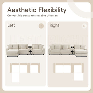 English Elm [video]112*64'' Corduroy L-shaped Sectional Cloud Sofa with Bluetooth Console Ottoman Living Room N723S1756A