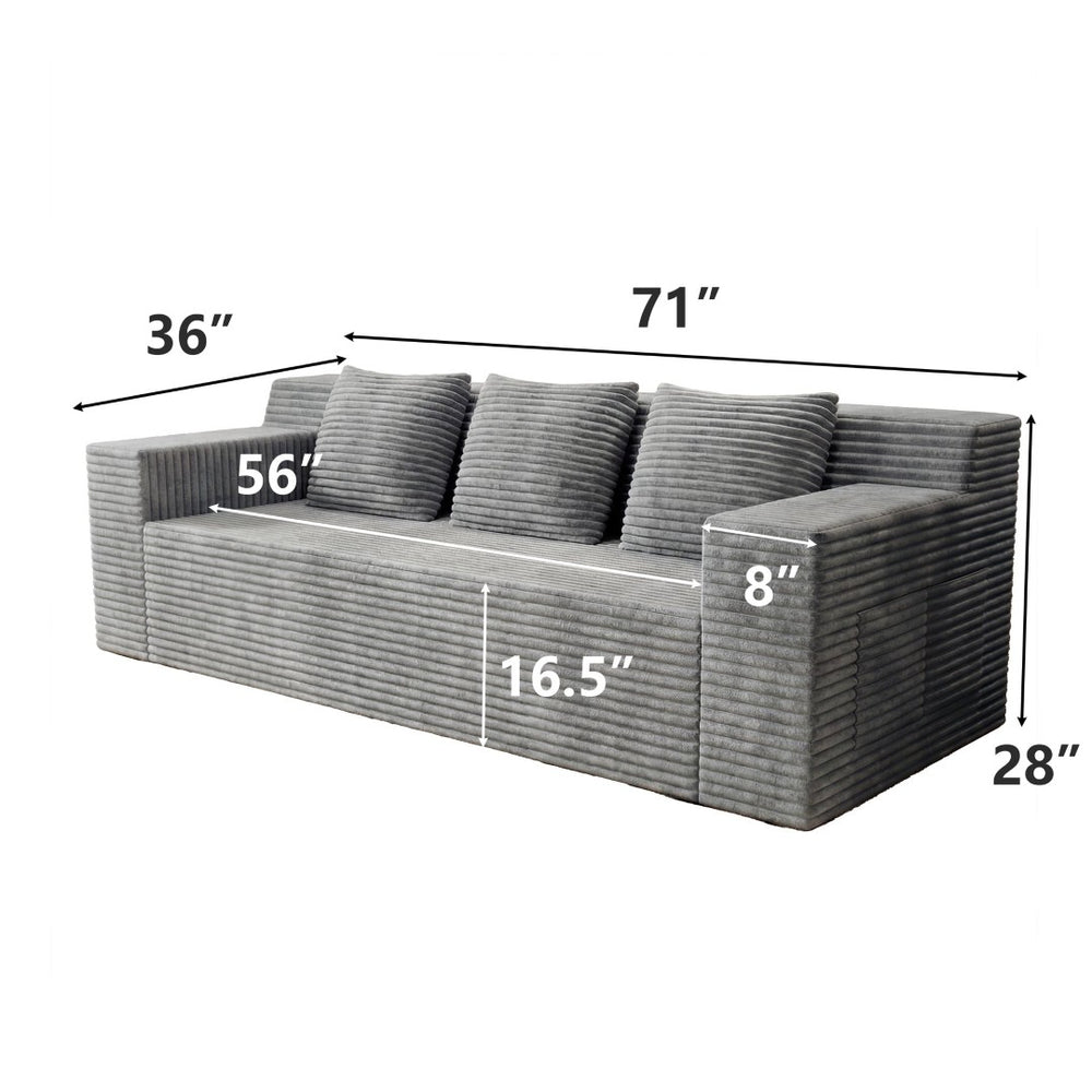 English Elm 71" Corduroy Modular Loveseat Deep Sink Cushions Two Seat Sofa for Apartments Light Grey W5571P465272