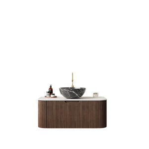 English Elm Dina Floating Bathroom Vanity Sintered Stone Top Glass Basin Striped Plywood Cabinet W2615S00278