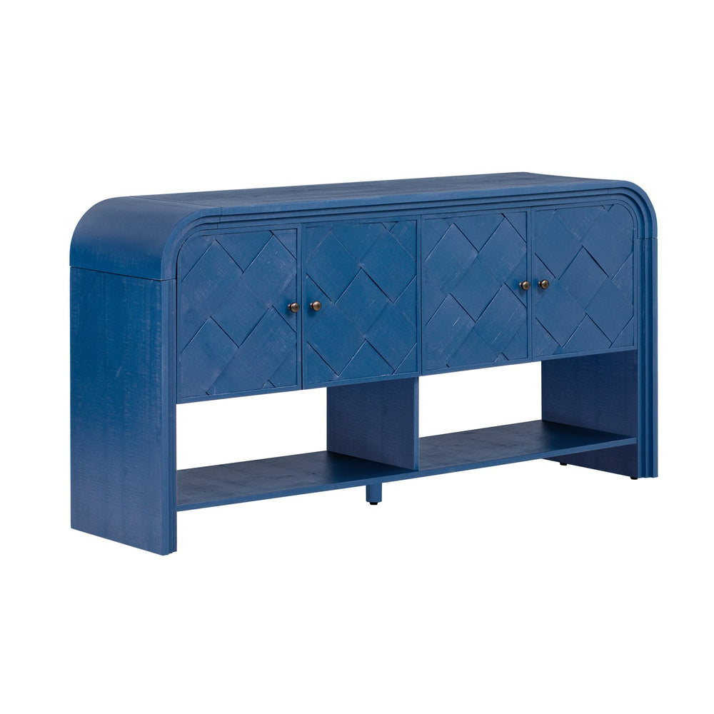 English Elm U_Style woven wood slat console table with solid veneer top, durable MDF frame, 220lb capacity, elegant entryway centerpiece Navy Blue N711P269058V