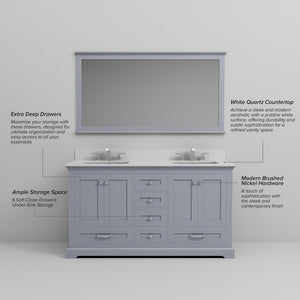 English Elm Dark Grey Double Bath Vanity With White Quartz Top, Spacious Storage, And Large 58" Mirror Included B2731S00657