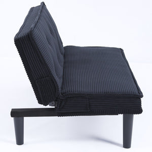 English Elm This 66-inch corduroy sofa bed with button-back design, sturdy wood frame, comfy sponge cushions, 500lb capacity Black W3371P311444