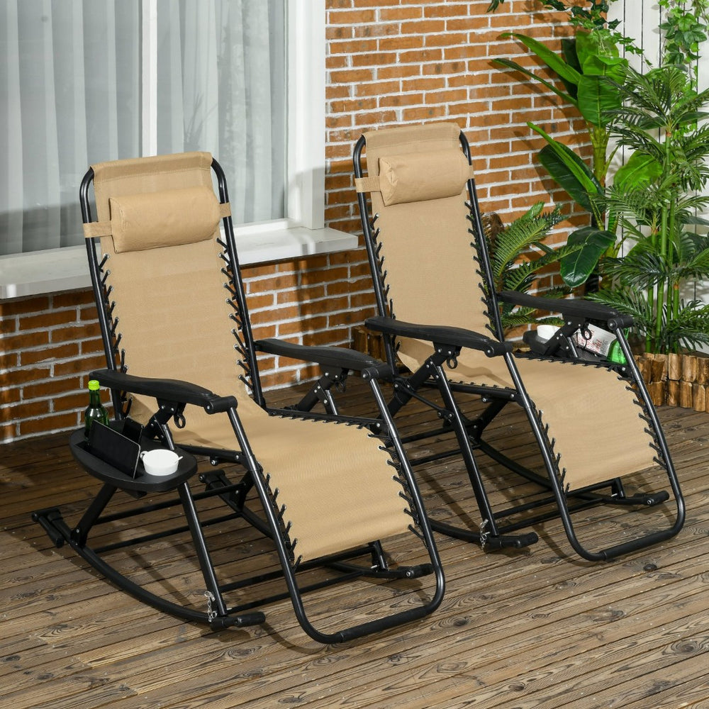 English Elm Outsunny 2-Piece Zero Gravity Rocking Chairs Set With Cup Holder & Pillow – Foldable, Portable Comfort W2225P174343-GIGA