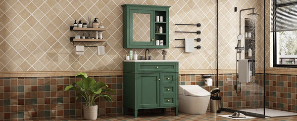 English Elm 30'' Bathroom Vanity Set With Mirror, Modern Freestanding Storage, 2 Drawers & Tip-Out Organizer SW000127AAF-3