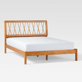 X Spindle Mid-Century Modern Solid Wood Queen Bed Caramel XAVB5CCA Walker Edison