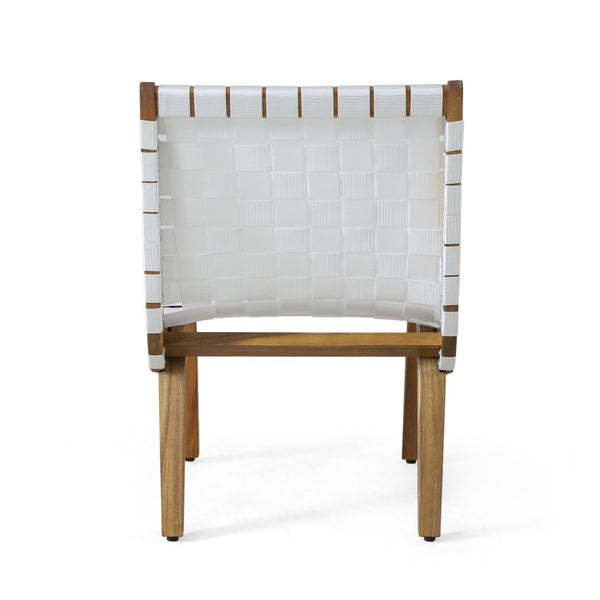 English Elm Outdoor Acacia Hardwood 3 Piece Patio Set with Woven Rope Strap Lounge Chairs 70913.00WHI