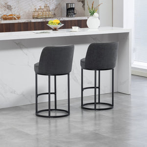 English Elm Counter Height Barstools Set of 2 Linen Upholstered Barrel Seat with Iron Legs Gray W395P410436