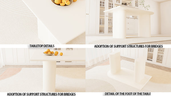 English Elm 63" Elegant Medieval Modern Cream Mdf Dining Table Set With 6 Beige Pu Chairs & Black Legs W2189S00762