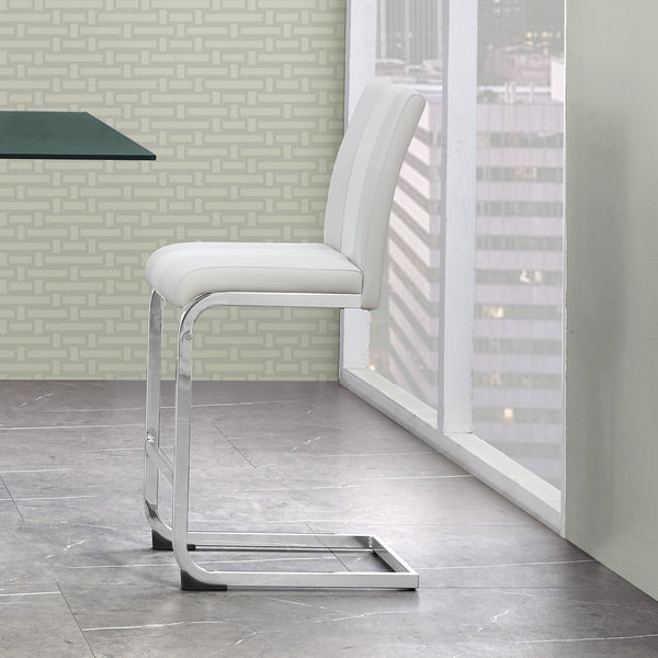 English Elm ALTIS Upholstered White Bar Stools Set of 4 – Solid Wood & MDF, Sleek Silver Base, Metal Footrest B201P291550