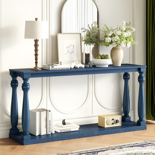 English Elm U_Style Vintage Wood Grain Console Table - Space-Saving Entryway Design With Tapered Legs & Shelf N711P256976V-GIGA