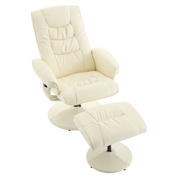 English Elm 015-Recliner Ergonomic Swivel Massage Chair with Ottoman, Heated 5-Point Vibration, 140° PU Recliner Beige W2636P262437