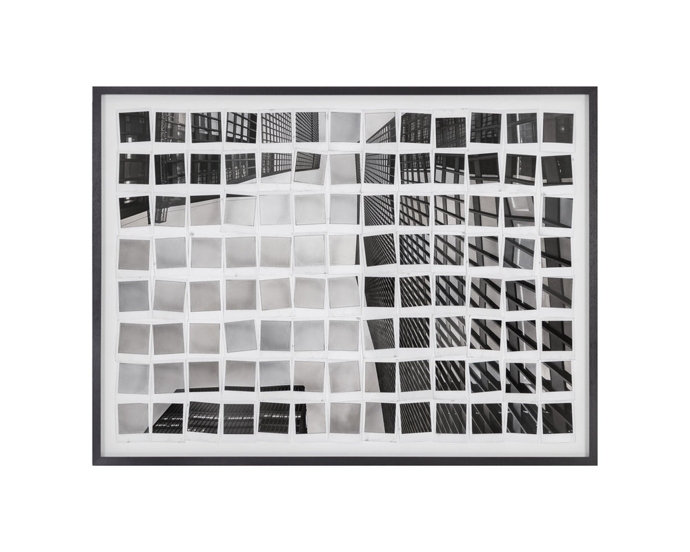 Sunpan Picture Urban Landscape Polaroids Wall Art - Black & White Framed Decor for Modern Spaces 50"x35"