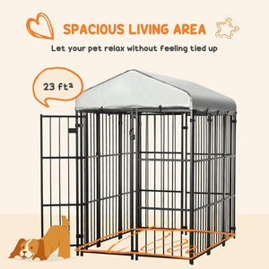 English Elm Pawhut Outdoor Dog Run Kennel with Canopy Heavy Duty Steel Chain Link Playpen W2225P217157