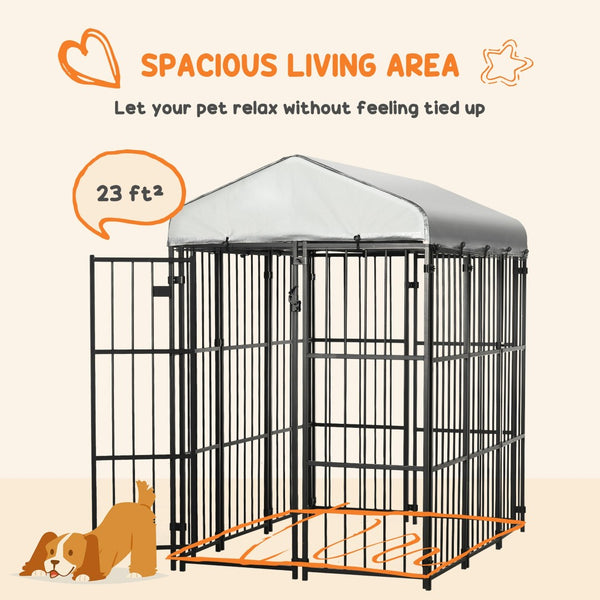 English Elm Pawhut Outdoor Dog Run Kennel with Canopy Heavy Duty Steel Chain Link Playpen W2225P217157
