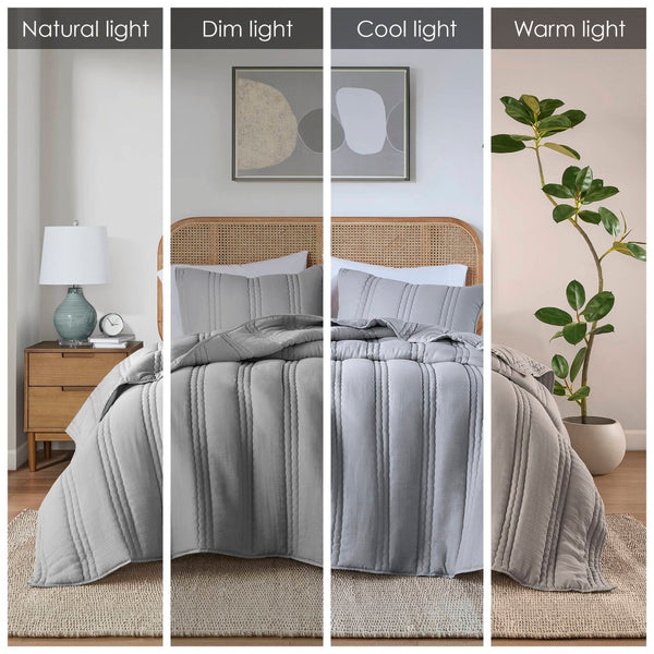 English Elm 3 Piece Polyester Quilt Set Channel Quilted Hypoallergenic Bedding for Modern Neutral Rooms B035P319903