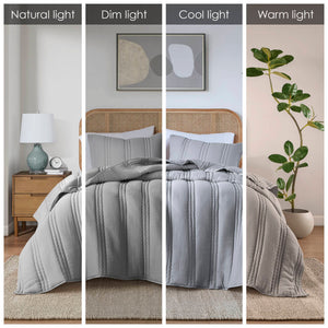 English Elm 3 Pcs King/Cal King Quilt Set - Soft Gray Poly Gauze, Antimicrobial, Lightweight & Easy Care! B035P319904
