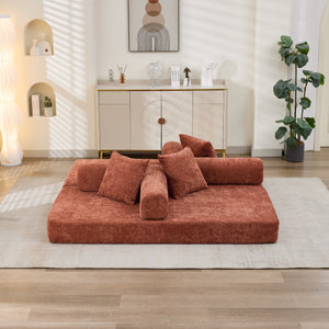 English Elm Comfy Convertible Folding Mattress Couch with Chenille Fabric, Space-Saving Floor Sofa Bed for Small Spaces Orange W1143P364841