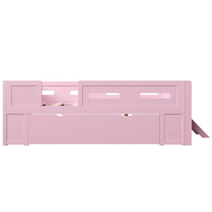 English Elm Wood Twin Platform Bed for Kids with Fence Guardrail and Under Storage Drawer Pink N709P385776H