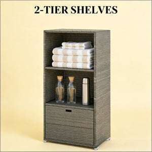 English Elm Outdoor Wicker Towel Rack Two Shelf Pe Rattan Poolside Storage for Patio or Bath Dark Gray T3971P486652