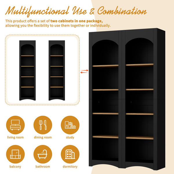 English Elm On-Trend Free Standing 5 Tier Bookshelves Set Of 2 - Rustic Two-Tone Storage Cabinet For Any Room N721P245734B