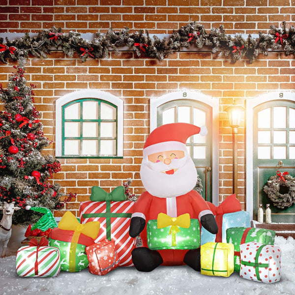 English Elm Outsunny 4.4' Inflatable Santa Claus With Colorful Gift Boxes & Led Lights For Festive Outdoor Display W2225P249956-GIGA