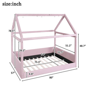 English Elm Full Size Upholstered House Daybed With Led Lights – Cozy Pink Retreat For Kids & Guests N7500001335H