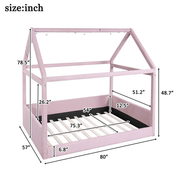 English Elm Full Size Upholstered House Daybed With Led Lights – Cozy Pink Retreat For Kids & Guests N7500001335H