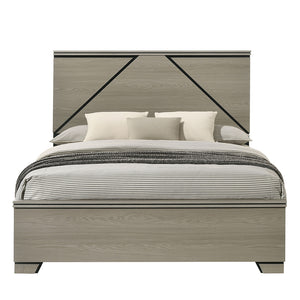 English Elm Modern Queen Size Bed with LED Headboard, Weathered Gray Wood Frame, Sturdy Legs, Easy Ship B2741P404874