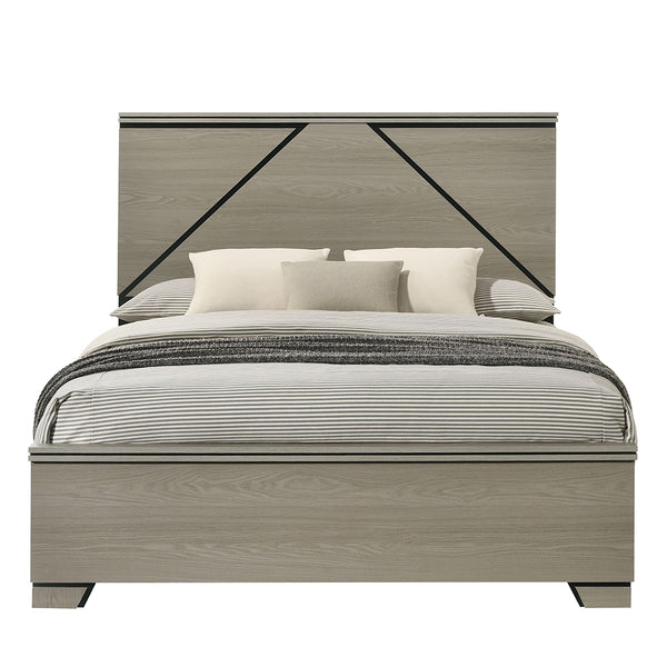 English Elm Modern Queen Size Bed with LED Headboard, Weathered Gray Wood Frame, Sturdy Legs, Easy Ship B2741P404874
