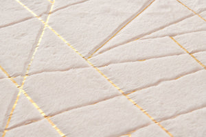 English Elm Luxury Faux Fur Area Rug - Beige & Gold Geometric Design, Machine Washable, Soft & Stylish Comfort B030P233689