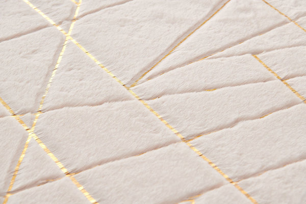 English Elm Luxury Machine Washable Faux Chinchilla Area Rug - Beige Geometric Design With Gold Accents B030P233692